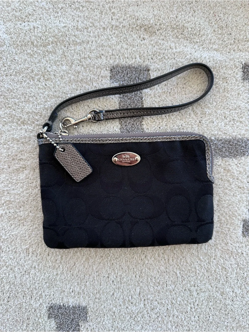 Coach Black Wristlet with Gray Leather Trim